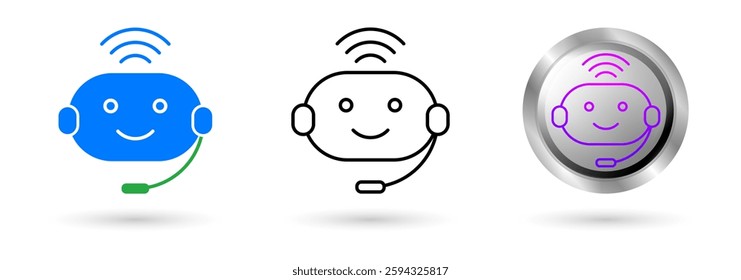 Modern Chatbot icons present automation technology in customer service, Available in various styles, including outline, solid, and glossy effects, ideal for helpdesk software etc.