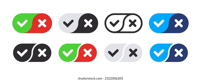 Botones modernos de marca de verificación. Insignias de aprobación en fondo transparente. Gráficos escalables para vectores