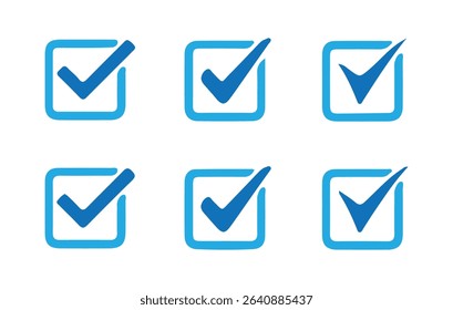 Modern Check Mark Icons in Boxed Design – Flat Vector. Blue Tick Icons. Vector illustration eps 10