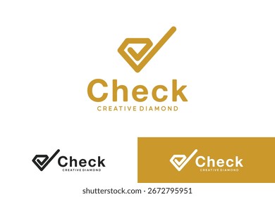 Marca de verificación moderna dentro del logotipo del diamante, símbolo de confianza, calidad y marca premium para la identidad comercial profesional