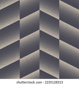 Modern Checkered Chevron Dot Work Seamless Pattern Vector Trendy Abstract Background. Chequered Geometric Structure Textile Design Stipple Grainy Endless Grey Texture. Halftone Art Modern Illustration