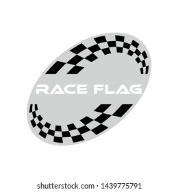 Modern Checkered Race Flag Design Element for automotive company logo decal inside Ellipse Background Template
