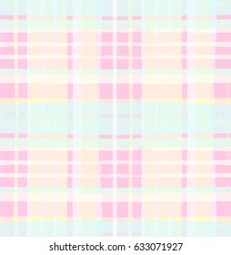 Modern checkwork trendy seamless vector pattern. Checkered pink, yellow, and turquoise textile design. Trendy summer abstract ornament in pastel colours for tablecloth or vintage dress or shirt.