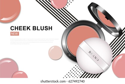 Modern cheek blush or makeup powder ads, package background illustration vector design.