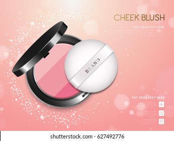 Modern cheek blush or makeup powder ads, package background illustration vector design.