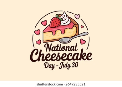 Modern cheesecake label with fork heart and cursive script for july 30 dessert lover vector art print
