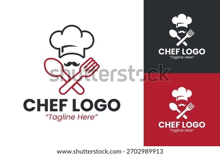 A modern chef logo symbol featuring a stylized chef hat and culinary elements, designed for restaurants, food brands, and cooking businesses. The clean vector shape makes it ideal for branding