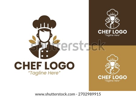 A modern chef logo symbol featuring a stylized chef hat and culinary elements, designed for restaurants, food brands, and cooking businesses. The clean vector shape makes it ideal for branding