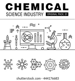 Modern chemical science industry. Thin line icons set biology technology. laboratory set collection with global industry elements. Premium quality vector symbol. Stroke pictogram for web design.