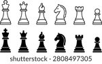 Modern Chess Pieces Icon Collection for Strategy Game Tournament and Board Competition