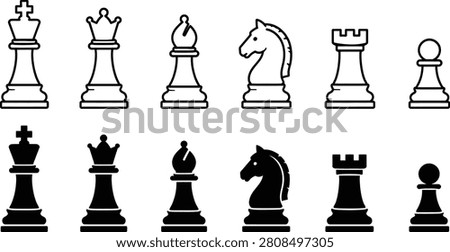 Modern Chess Pieces Icon Collection for Strategy Game Tournament and Board Competition