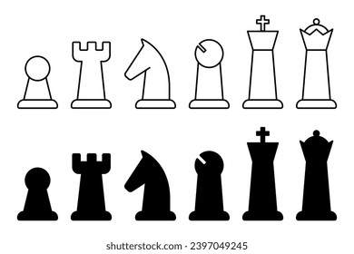 Modern Chess pieces Icon set. Outline Vector illustration