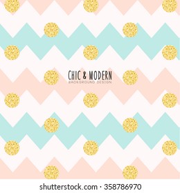 Modern Chic Polka Dot and Zig Zag Background Vector Design