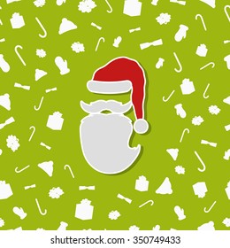 A modern chic seamless pattern for a Christmas time. Colorful, with christmas elements and cutted abstract santa. Ideal for print production, wrapping paper and congratulatory greeting cards etc