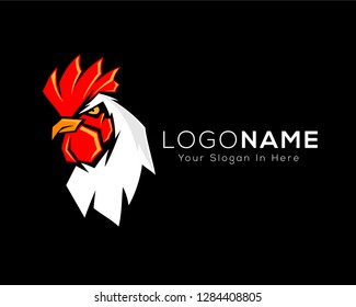 Modern chicken , rooster in black background template logo design inspiration