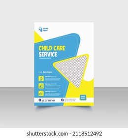 Modern Child Care Flyer, Babysitter Flyer, Day Care Flyer Template Design Suitable For Brochure Cover Or Poster Design