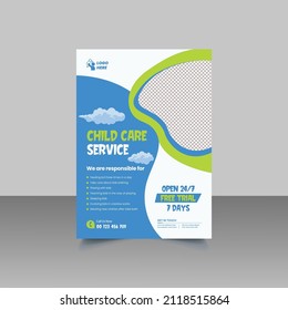 Modern Child Care Flyer, Babysitter Flyer, Day Care Flyer Template Design Suitable For Brochure Cover Or Poster Design