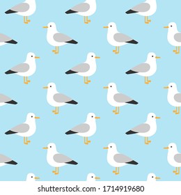 Modern childish seamless pattern with seagulls in vector. Cute cartoon seagulls.