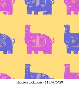 Modern childish seamless vector pattern with elephants. Pattern in Scandinavian style.