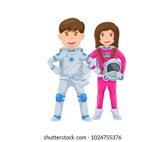 Modern Children Astronaut Couple Character Illustration