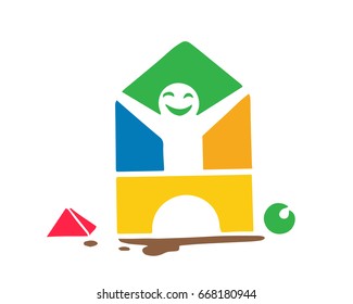 Modern Children Education Logo - Creative Building Block For Children Symbol