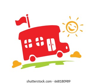 Modern Children Education Logo - Fun School Trip Kids Activity Symbol