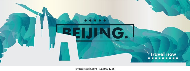 Modern China Beijing skyline abstract gradient website banner art. Travel guide cover city vector illustration