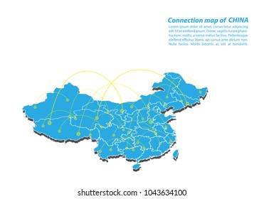 Modern of china Map connections network design, Best Internet Concept of china map business from concepts series, map point and line composition. Infographic map. Vector Illustration.
