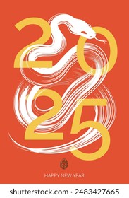 Modern Chinese New Year 2025 design in red, yellow colors for cover, card, poster, banner. Flyer Template,Chinese zodiac Snake symbol.