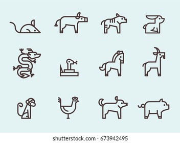 modern chinese zodiac animals icon set