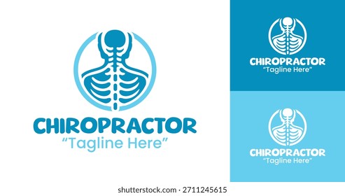 Un moderno logotipo de quiropráctico centrado en la alineación de la columna vertebral adecuado para clínicas, terapeutas y centros de bienestar.