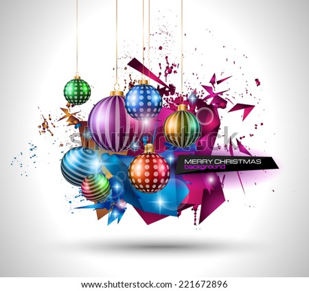 Modern Christmas Background with abstract geometric shapes for your 2015 Merry Christmas and Happy New Year Flyers, covers, posters and pages.