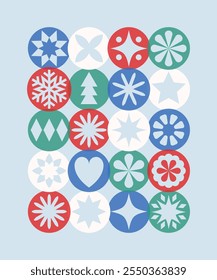 Modern Christmas background with decorated balls with snowflakes. Vector illustration