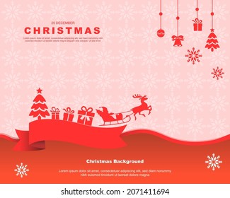 Modern Christmas background. Christmas background with pine tree, Gift box, and Santa Claus for your banner, poster or greeting card 