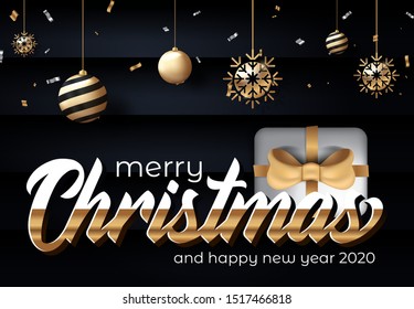 Modern Christmas Background with Stylish Ornament in Black Background