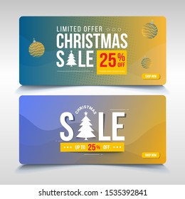 Modern Christmas banners in dynamic blue and yellow, Background for Christmas sale