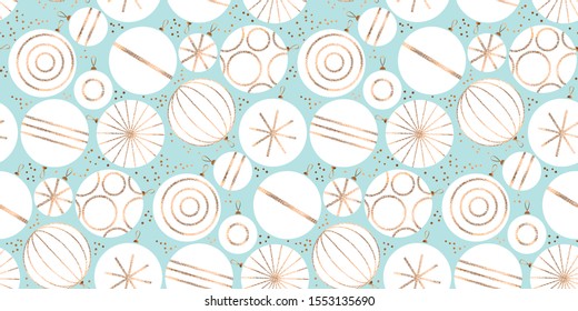 Modern Christmas Baubles Rapport. Festive Middle Century Atomic Vibes Seamless Pattern For Background, Fabric, Textile, Wrap, Surface, Web And Print Design.
