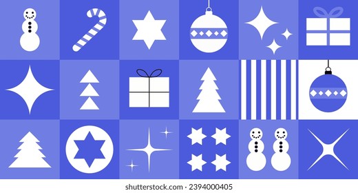 Modern Christmas blue pattern. Cute Christmas tiles design. Fresh geometric cartoon style.