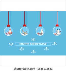 Modern Christmas card flat stylish design. Creative design with hanging light bulbs and decorations.