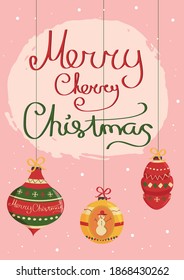 Modern Christmas card flat stylish design. Creative design with hanging balls