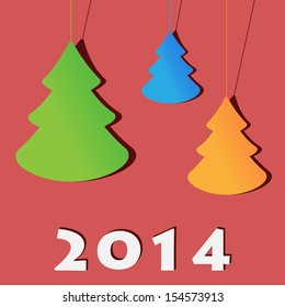  Modern christmas card with trees - happy new year 2014