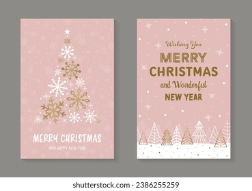 Modern Christmas cards with tree and stars. Vector illustration