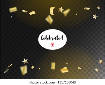 Modern Christmas Confetti Isolated Invitation Layout. Cool Elegant Christmas, New Year, Birthday Party Holiday Frame. Horizontal Lights Shapes Background. Christmas Confetti Isolated
