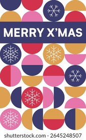 A modern Christmas design with pink gold and navy geometric shapes inspired by Bauhaus style Perfect for festive prints cards and seasonal decor with a bold yet minimalist look