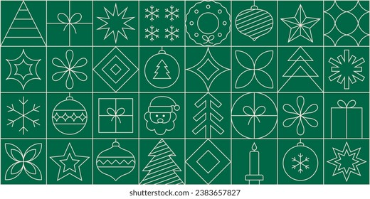 Moderner geometrischer Weihnachtshintergrund mit einfachen Linienelementen. Kreatives abstraktes Xmas-Design. Vektorgrafik