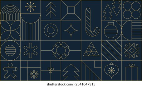 Modern Christmas geometric background with simple line elements. Creative abstract Xmas design. Vector illustration