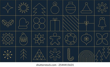 Modern Christmas geometric background with simple line elements. Creative abstract Xmas design. Vector illustration