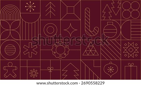 Modern Christmas geometric background with simple line elements. Creative abstract Xmas design. Vector illustration