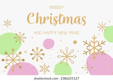 Modern Christmas greeting card with golden snowflakes. Vector illustration