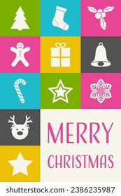 Modern Christmas greeting card with icons. Vector illustration